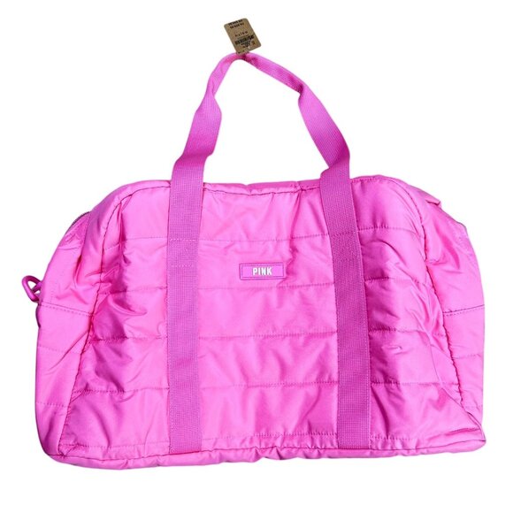 NWT Victoria's Secret PINK Bright Pink Quilted Duffle Tote Bag - Picture 1 of 10